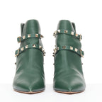 Women's Valentino Rockstud green pebbled leather gold stud boots