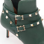Women's Valentino Rockstud green pebbled leather gold stud boots
