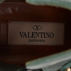 Women's Valentino Rockstud green pebbled leather gold stud boots