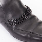 Men's Bottega Veneta black leather dual tonal chain loafers