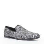 Men's Jimmy Choo Marlo silver coarse glitter almond toe loafers