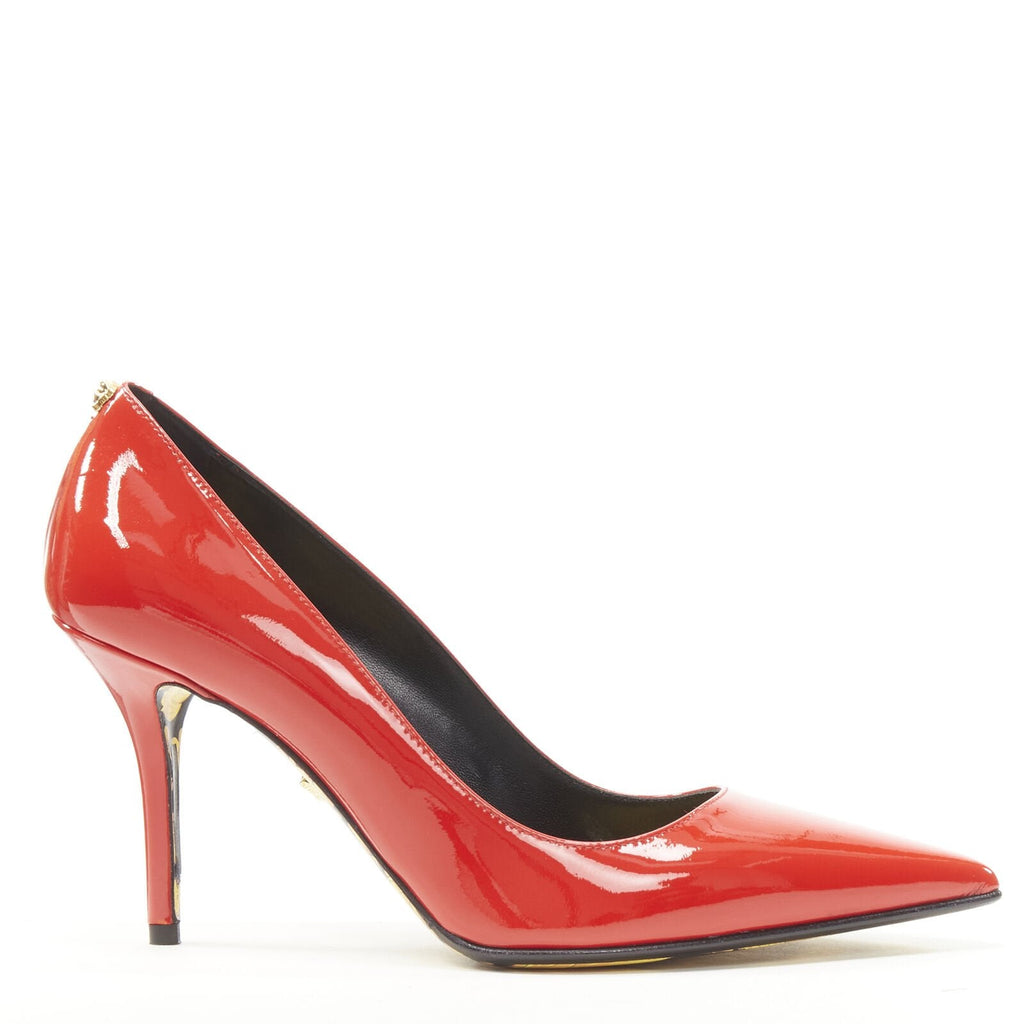 Women's Versace red patent Medusa stud pumps