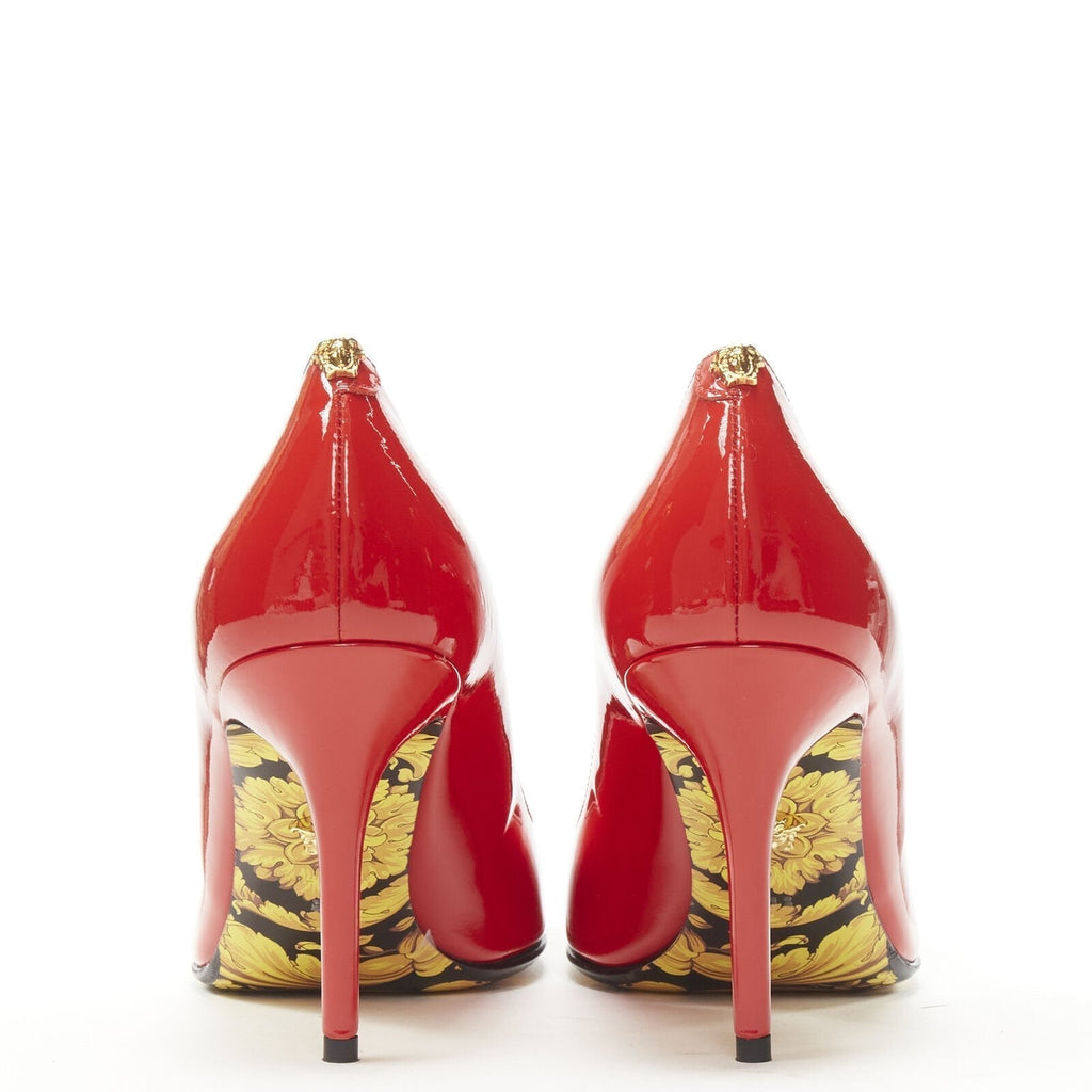 Women's Versace red patent Medusa stud pumps