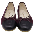 Women's  Chanel CC Bow Cap-Toe Ballet Flats in Burgundy Suede