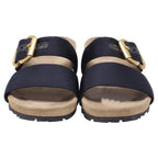 Women's  Prada Double-Strap Slide Sandals in Black Satin