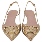 Women's Valentino Garavani VLogo Slingback Pumps in Metallic Gold Leather