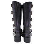Women's Miu Miu Buckle Strap Biker Boots in Black Leather