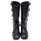 Women's Miu Miu Buckle Strap Biker Boots in Black Leather