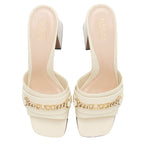 Women's Gucci Leather Chain Logo Signoria Slide Sandals - Size 6.5 / 36.5