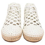 Women's Celine Woven Lace-Up Espadrille Ankle Boots in White Leather