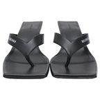Women's  Balenciaga Square-Toe Kitten-Heel Thong Sandals in Black Leather