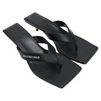 Women's  Balenciaga Square-Toe Kitten-Heel Thong Sandals in Black Leather