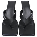 Women's  Balenciaga Square-Toe Kitten-Heel Thong Sandals in Black Leather