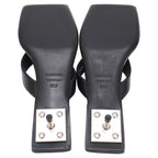 Women's  Balenciaga Square-Toe Kitten-Heel Thong Sandals in Black Leather