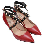 Women's Valentino Garavani Rockstud Ankle Wrap Pumps in Burgundy Leather