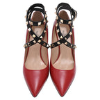 Women's Valentino Garavani Rockstud Ankle Wrap Pumps in Burgundy Leather