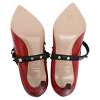 Women's Valentino Garavani Rockstud Ankle Wrap Pumps in Burgundy Leather