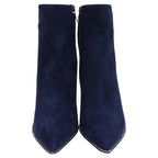 Women's  René Caovilla Embellished High-Heel Ankle Boots in Navy Blue Suede