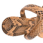 Women's  Bottega Veneta Snakeskin-Effect Wrap Around Sandal Heels in Brown Leather