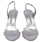Women's Manolo Blahnik Sareta Slingback Sandal Heels in Silver Leather