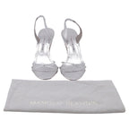 Women's Manolo Blahnik Sareta Slingback Sandal Heels in Silver Leather
