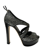 Women's Miu Miu Glitter Embellished Platform Sandals in Black Patent Leather