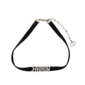 Choker Necklace Leather and Metal With Rhinestones Black Silver Clear