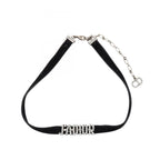Choker Necklace Leather and Metal With Rhinestones Black Silver Clear