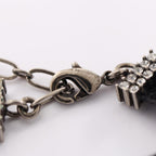 Choker Necklace Leather and Metal With Rhinestones Black Silver Clear