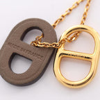 O'Maillon Chaine d'Ancre Etoupe Pendant Necklace Swift Leather Gold and Gray