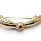 Ribbon Motif Brooch Gold Rhinestone