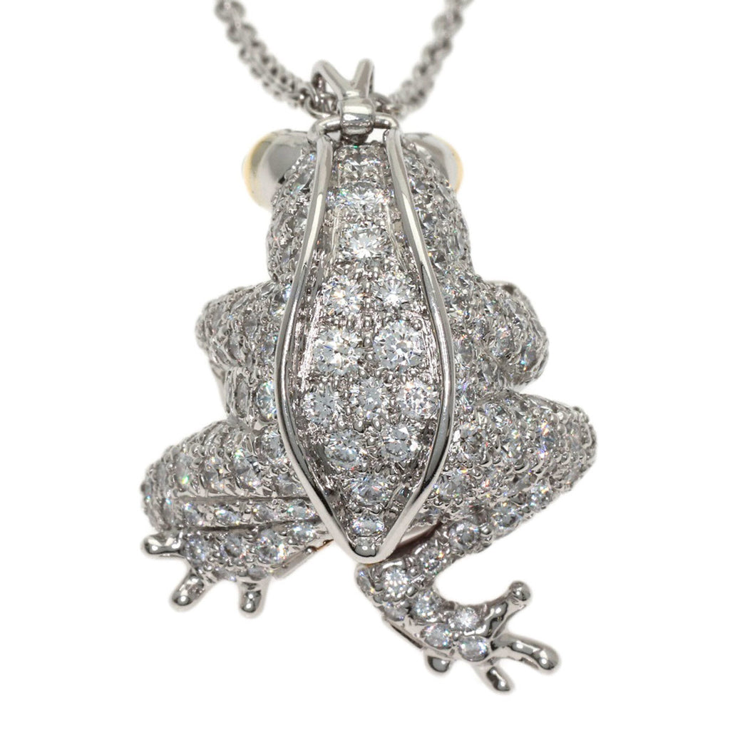 Frog Motif Pendant Necklace Platinum and 18K Yellow Gold with Pearl Diamond and Emerald