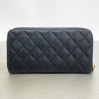 Zip Around Wallet Quilted Caviar Long