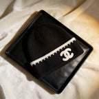 Black and white two-tone knit hat