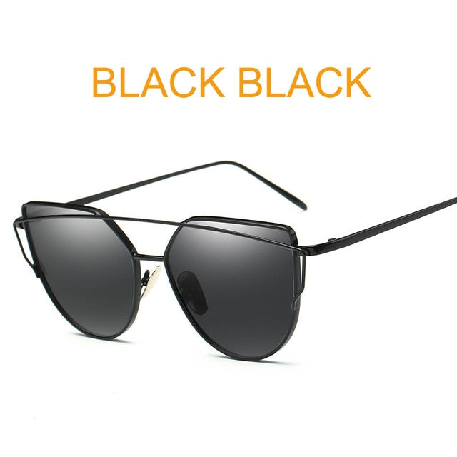 Cat Eye Vintage Brand Designer Rose Gold Mirror Sunglasses For Women Metal Reflective flat lens Sun Glasses Female oculos
