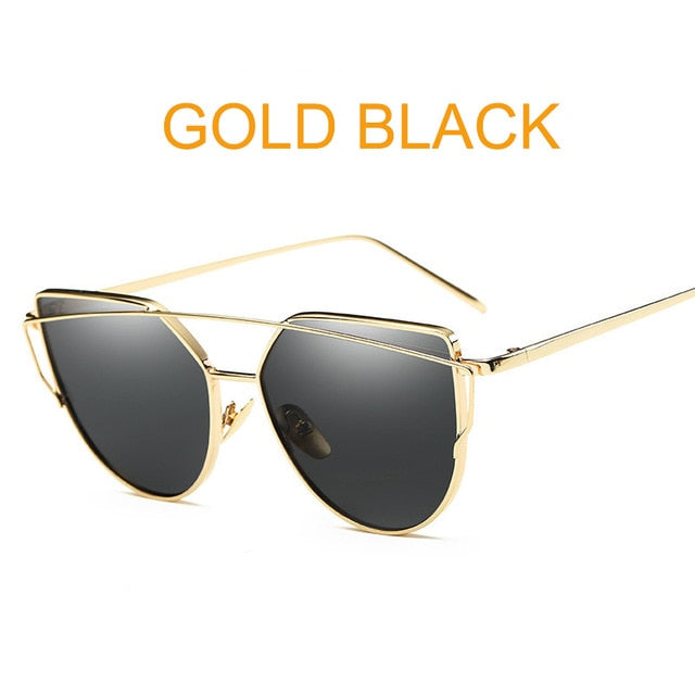 Cat Eye Vintage Brand Designer Rose Gold Mirror Sunglasses For Women Metal Reflective flat lens Sun Glasses Female oculos