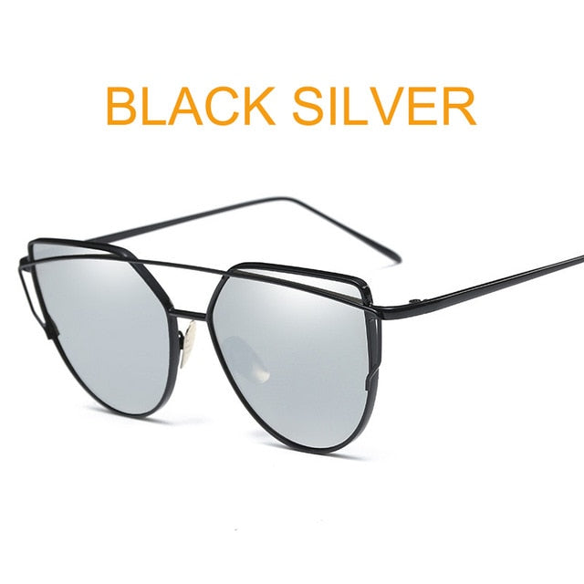 Cat Eye Vintage Brand Designer Rose Gold Mirror Sunglasses For Women Metal Reflective flat lens Sun Glasses Female oculos