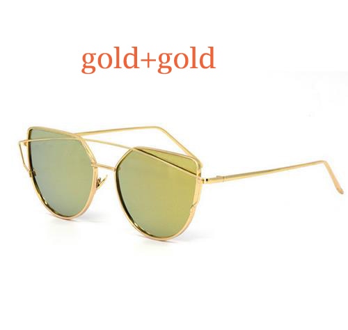 Cat Eye Vintage Brand Designer Rose Gold Mirror Sunglasses For Women Metal Reflective flat lens Sun Glasses Female oculos