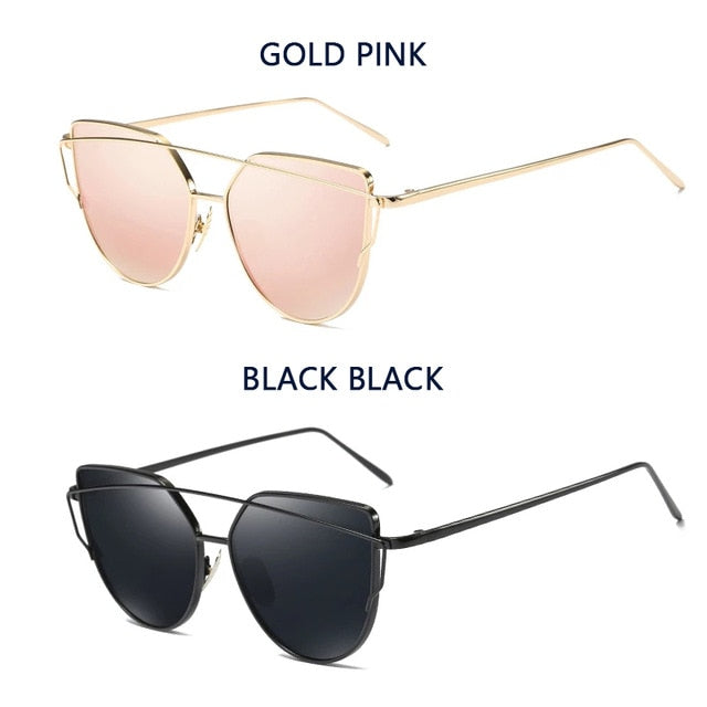 Cat Eye Vintage Brand Designer Rose Gold Mirror Sunglasses For Women Metal Reflective flat lens Sun Glasses Female oculos