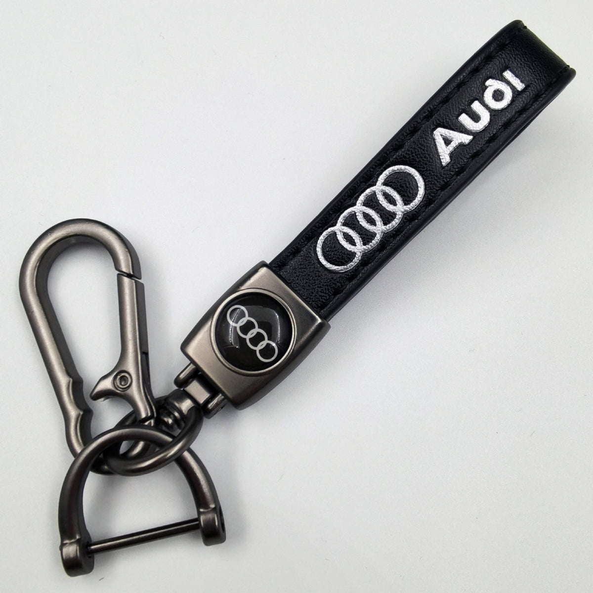 Sleek Leather Keychain with Metal Carabiner
