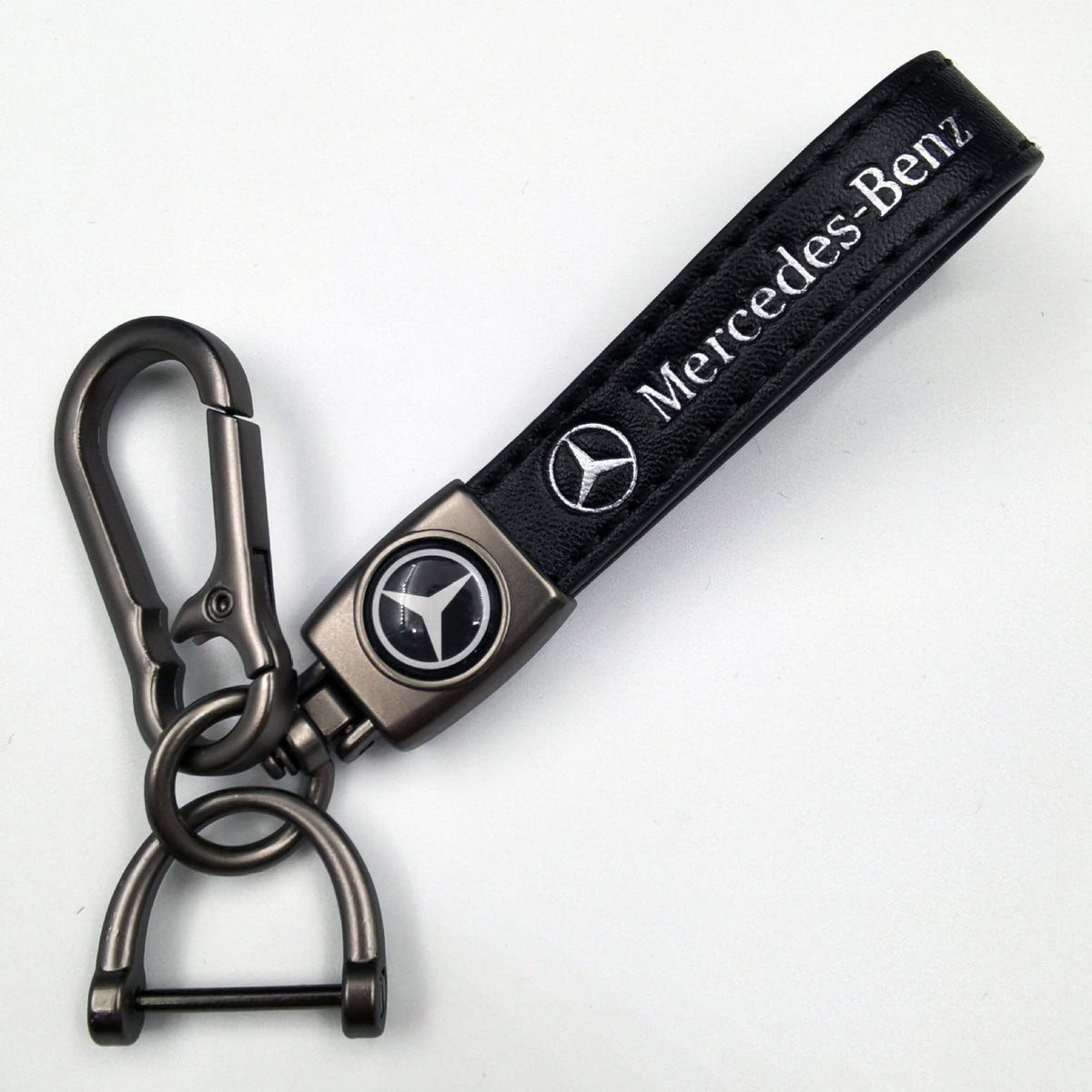 Sleek Leather Keychain with Metal Carabiner – Stylish Star Emblem Accessory for Keys & Bags